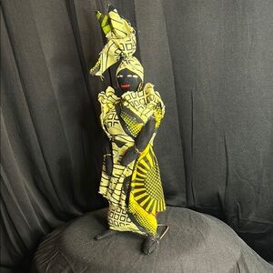 Handcrafted Senegalese Doll - Vibrant Yellow and Black Dress w Wire Stand